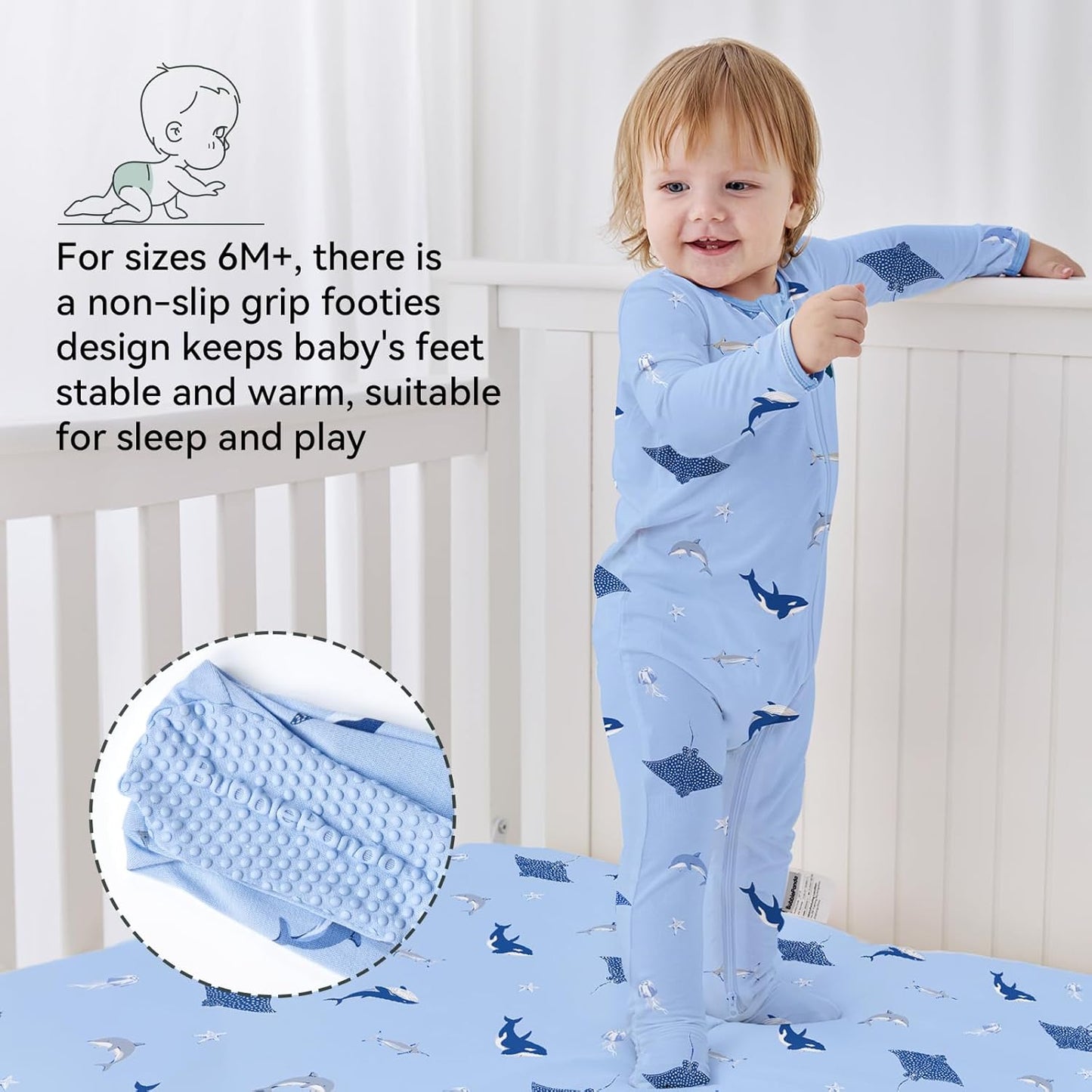 BubblePanda Rayon Made From Bamboo Baby Pajamas Baby Clothes for Boys Girls Unisex Zip-Front Non-Slip Onesie Sleeper