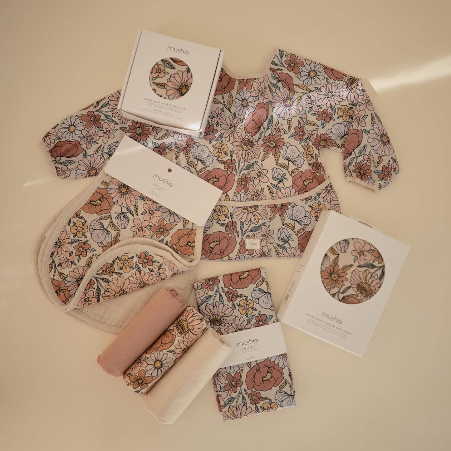 mushie Waterproof Changing Pad Liners | 100% Organic Cotton | Set of 3 (Retro Flowers Combo)