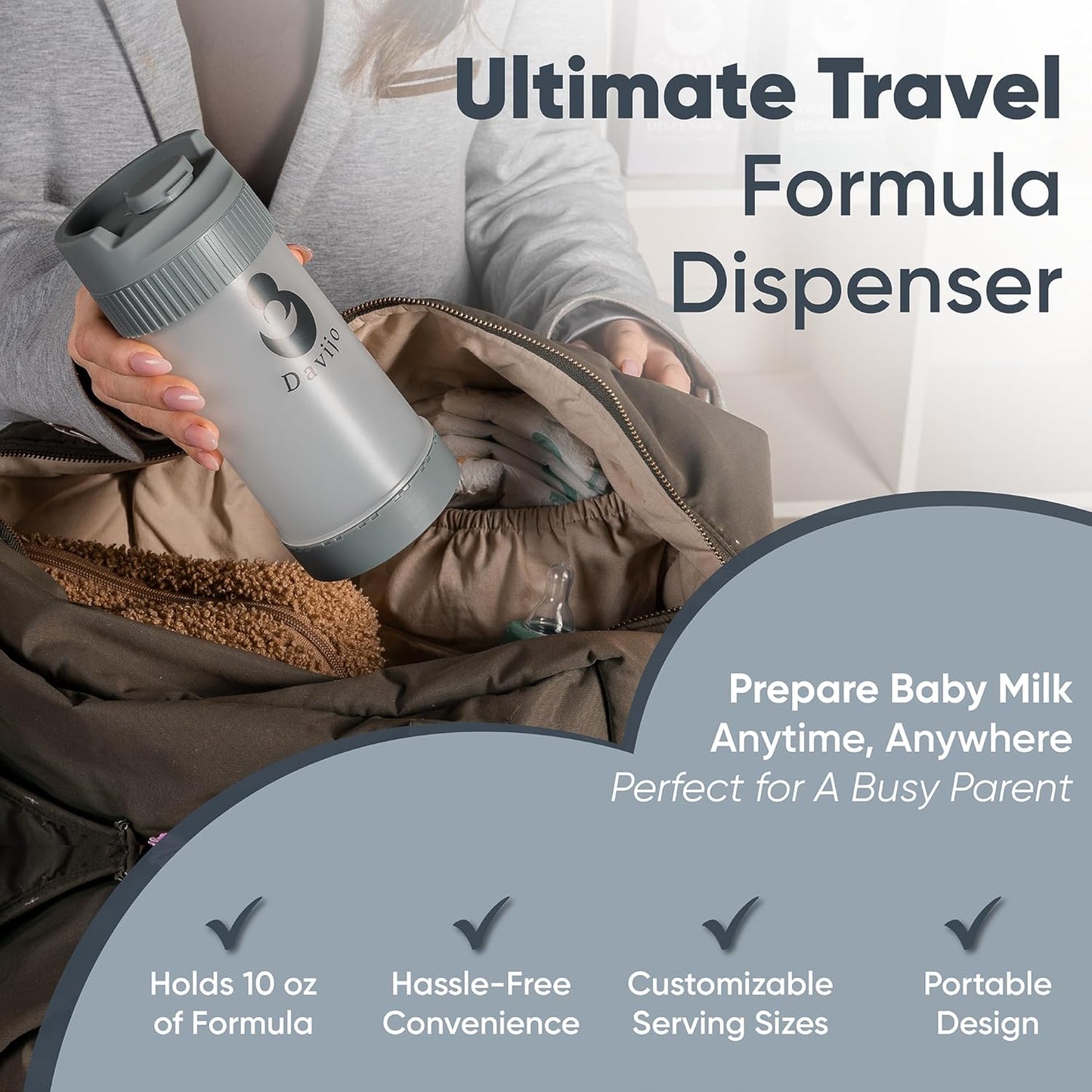 Formula Dispenser - Completely Replaces Hand Scooping - Fill The Desired Portion with just a Few clicks - Formula Container to go - 10ounces Baby Milk Powder Storage
