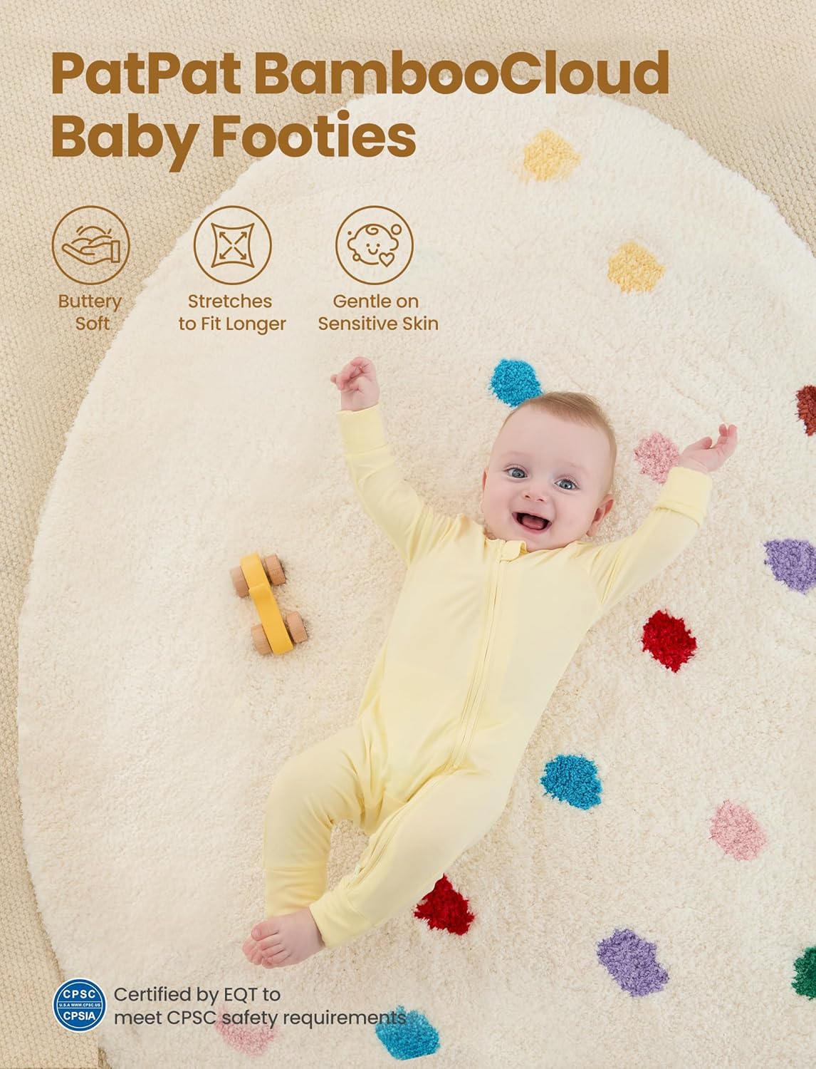 PATPAT Baby Footies Boys Girls - Bamboo Viscose - Zipper & Non-Slip Soles Romper Mitten - Footed & Footless Infant Clothes