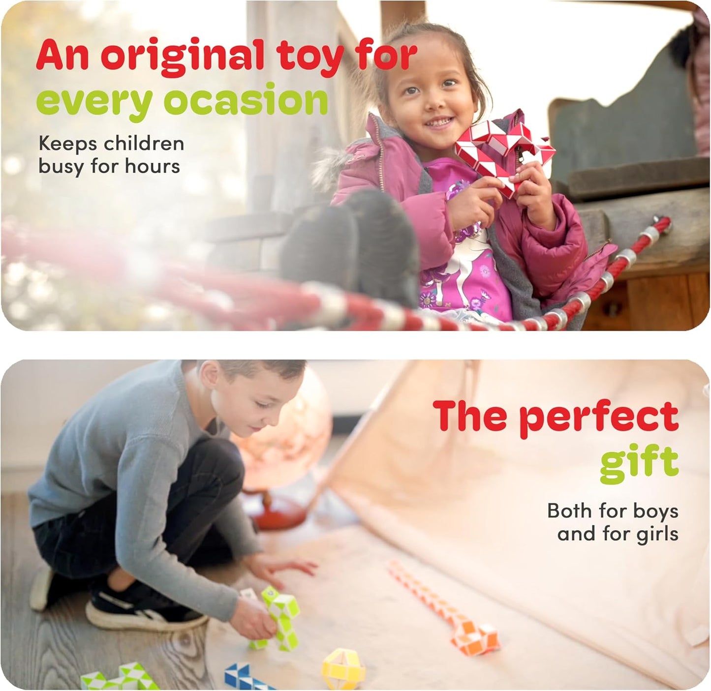 CUBIDI® Magic Snake Cube | Fidget Snake Toy for Kids | Travel Toys for Kids Ages 4-8 | Great Gift for Boys and Girls Birthday, Christmas, Stocking Stuffers - 48 Blocks | 0.9 inch x 0.7 inch | Yellow