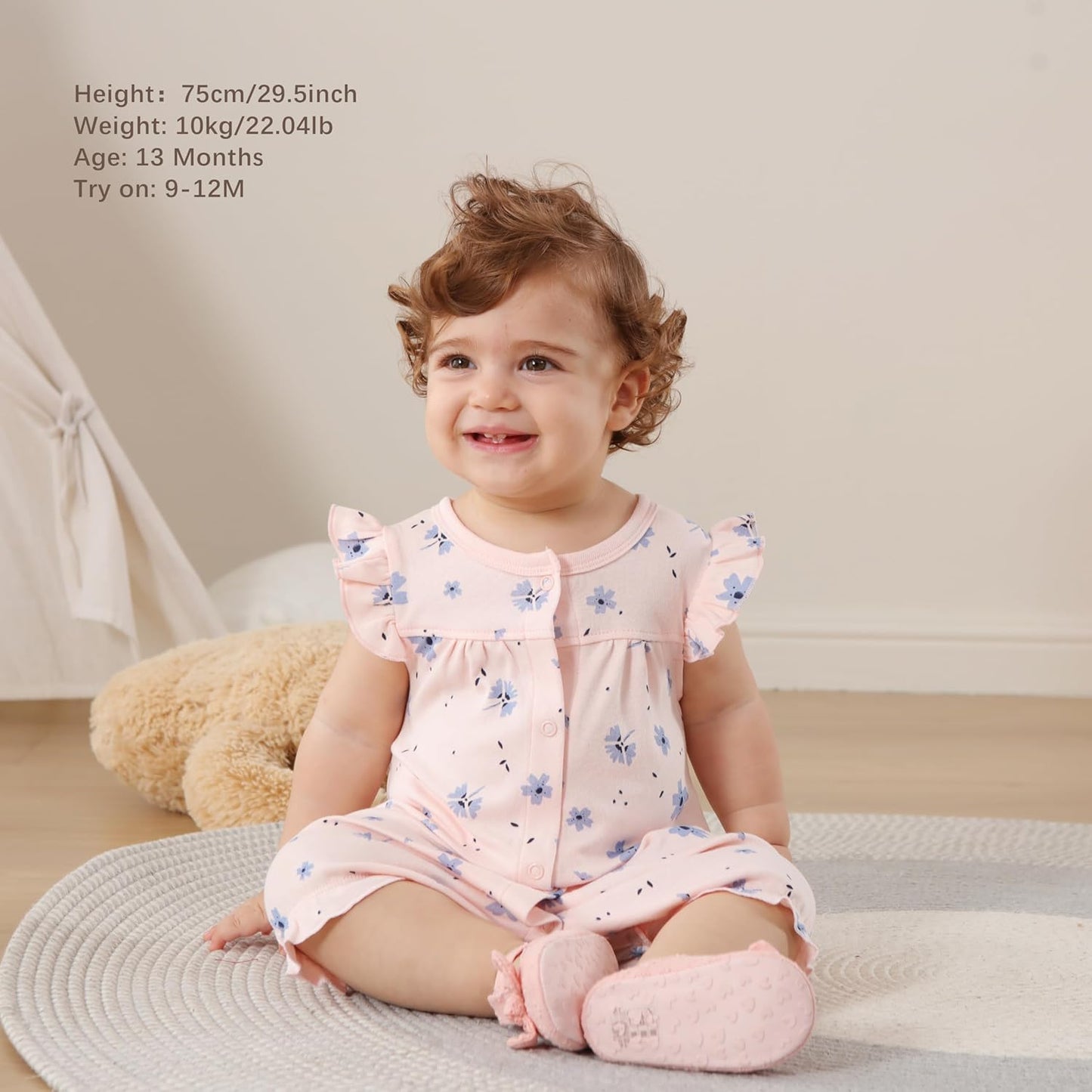 3-pack 100% Cotton Baby Girl Rompers, 0-24 months Ruffle Sleeve Toddler Romper Summer Clothes Set