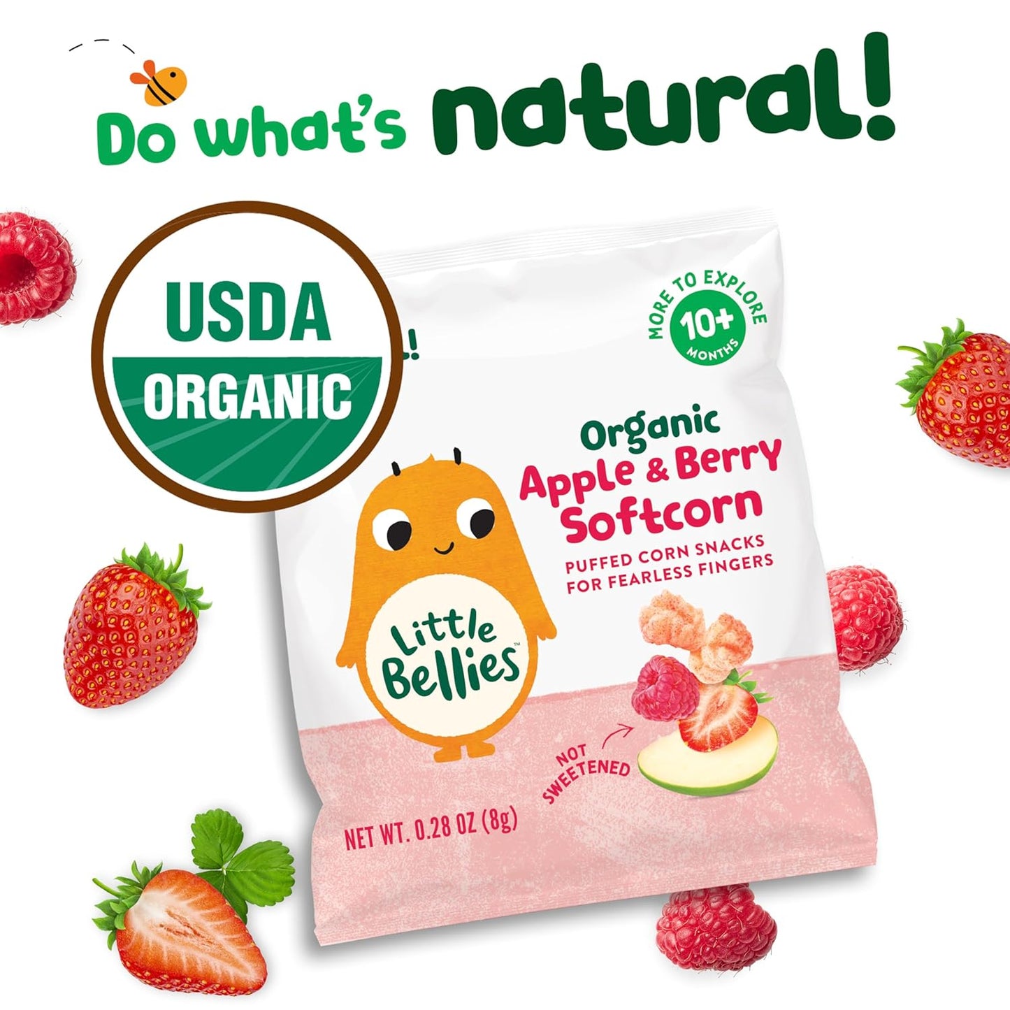 Little Bellies Organic Apple & Berry Softcorn Baby Snack (Pack of 18 x 0.28 oz Individual Packs)