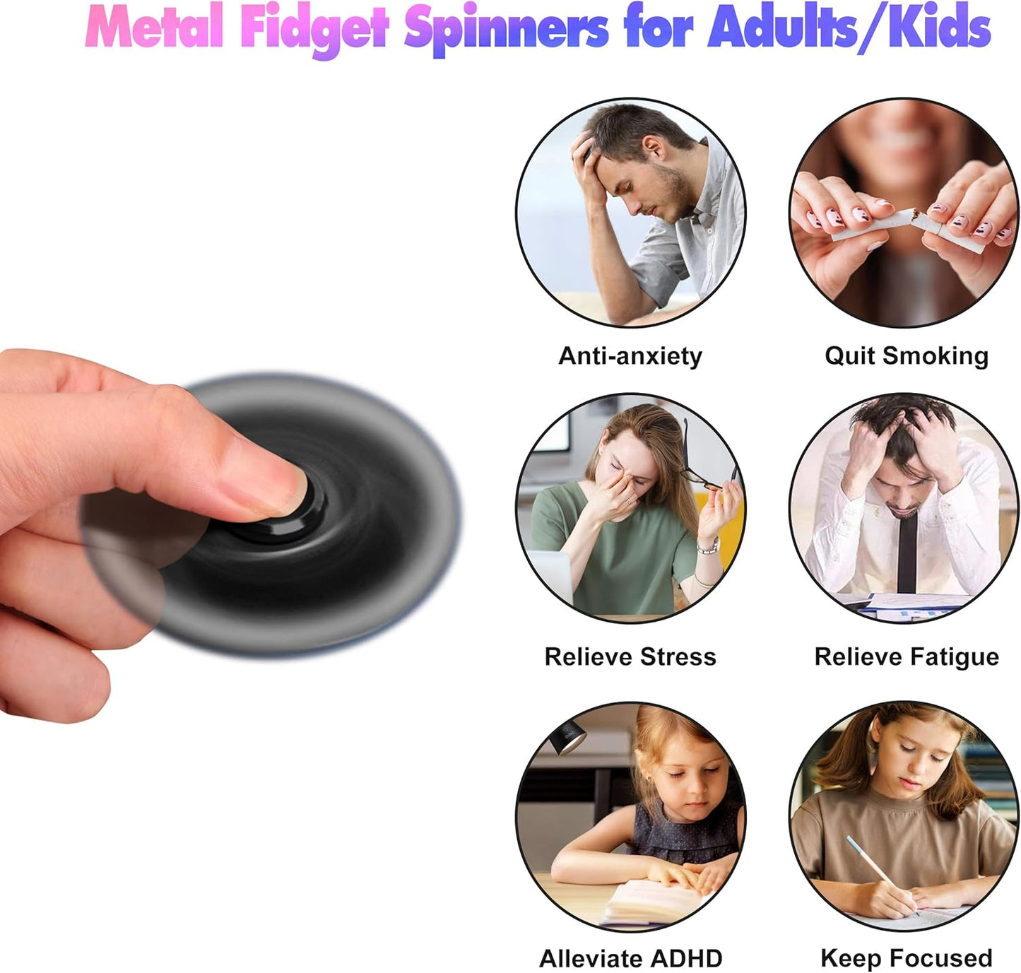 Fidget Spinners Toy, 3-8 Min Spins Time Stainless Steel Bearing Metal Fidget Spinner, EDC ADHD Stress Anxiety Relieves Fidgets Finger Toys, Novelty Toy for Kids and Adults