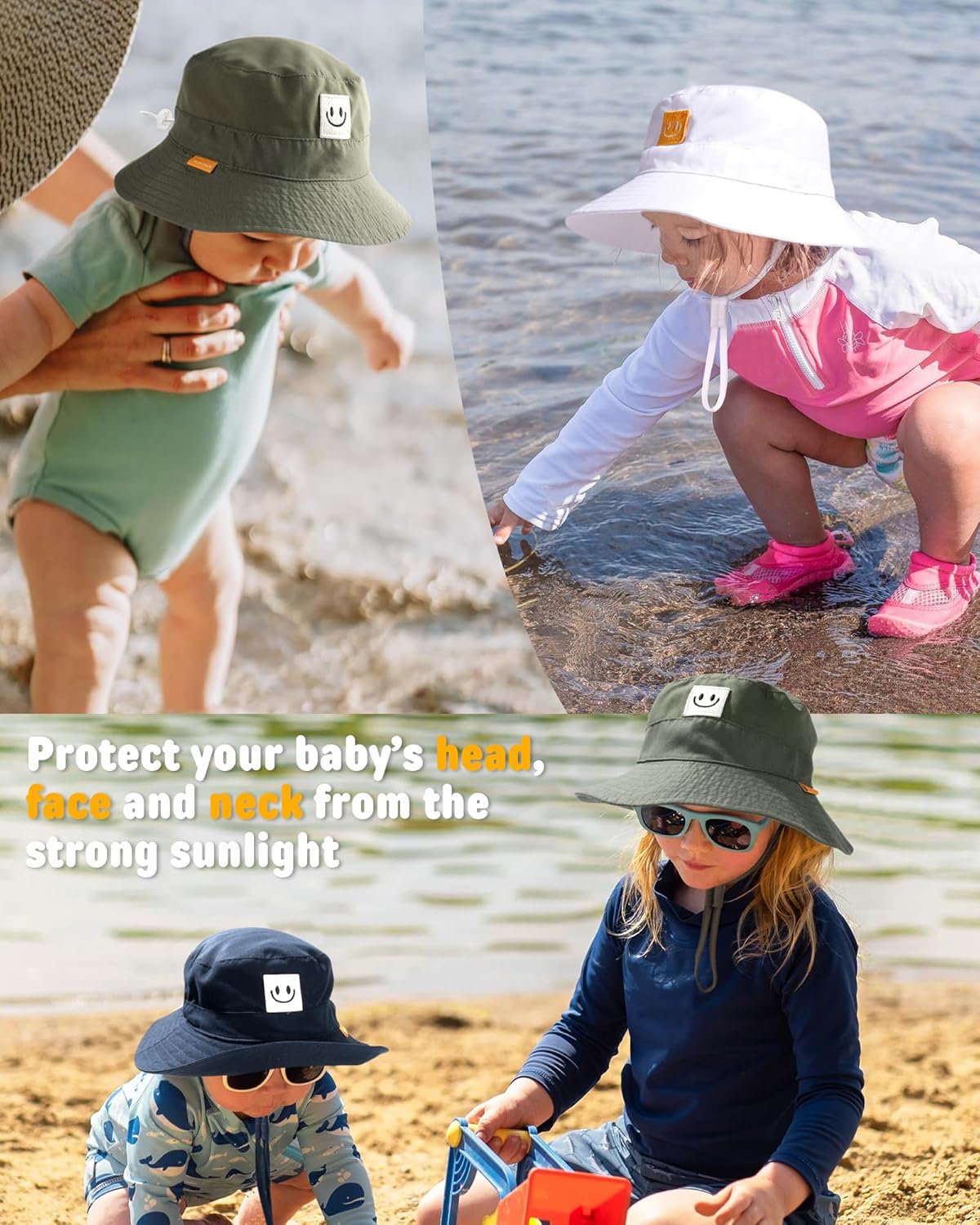 FURTALK Baby Sun Hat Smile Face Toddler Boys Girls Bucket Hat 0-5 Years Kids UPF 50+ Sun Protection Summer Hats