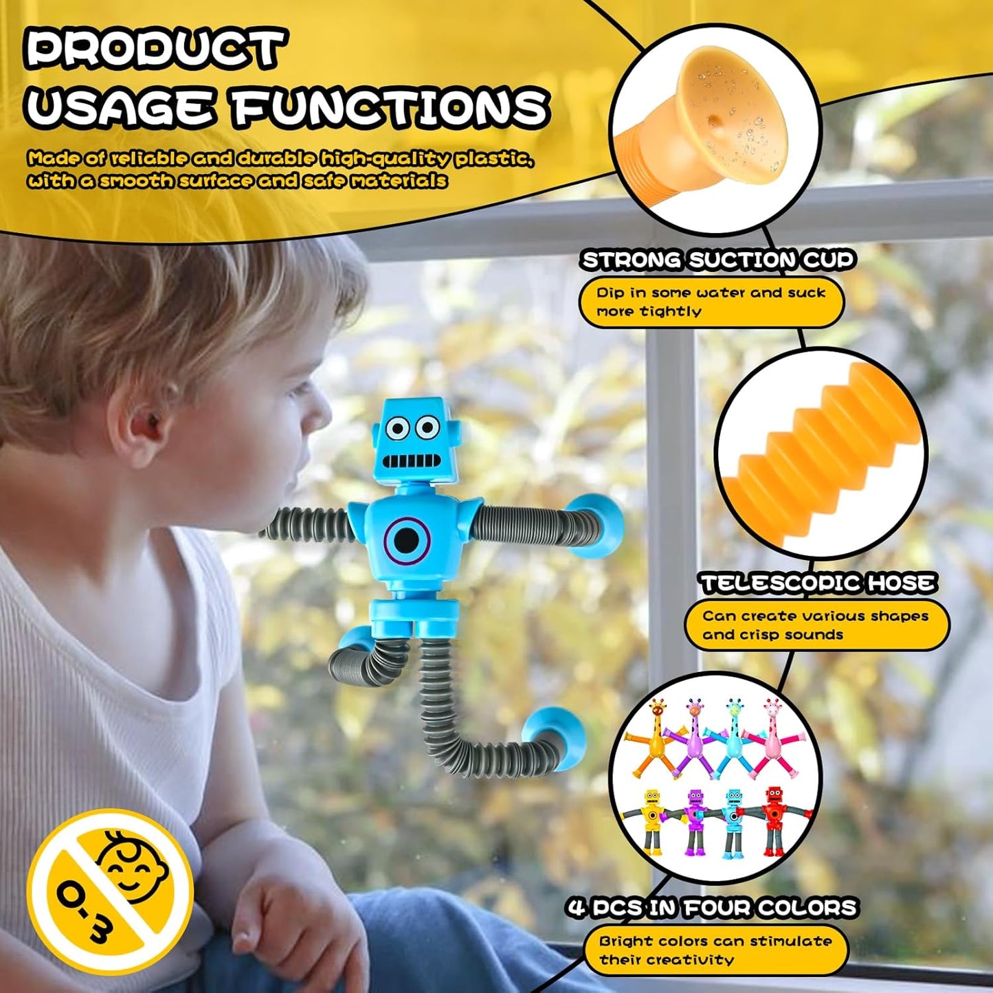 Autism Sensory Toys for Kid Boys Year Old Ages 4 5 6 7 8 9 10(8PCS), Suction Robot Toy Pop Tube Fidget Toys Autistic Travel Toys Valentine's Day Gift Easter Basket Stocking Stuffer for Kids