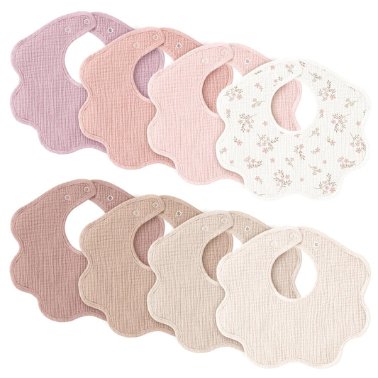 Konssy Muslin Baby Bibs 8 Pack, 100% Cotton Absorbent Bandana Drool Bibs for Teething and Drooling for Unisex Boys and Girls