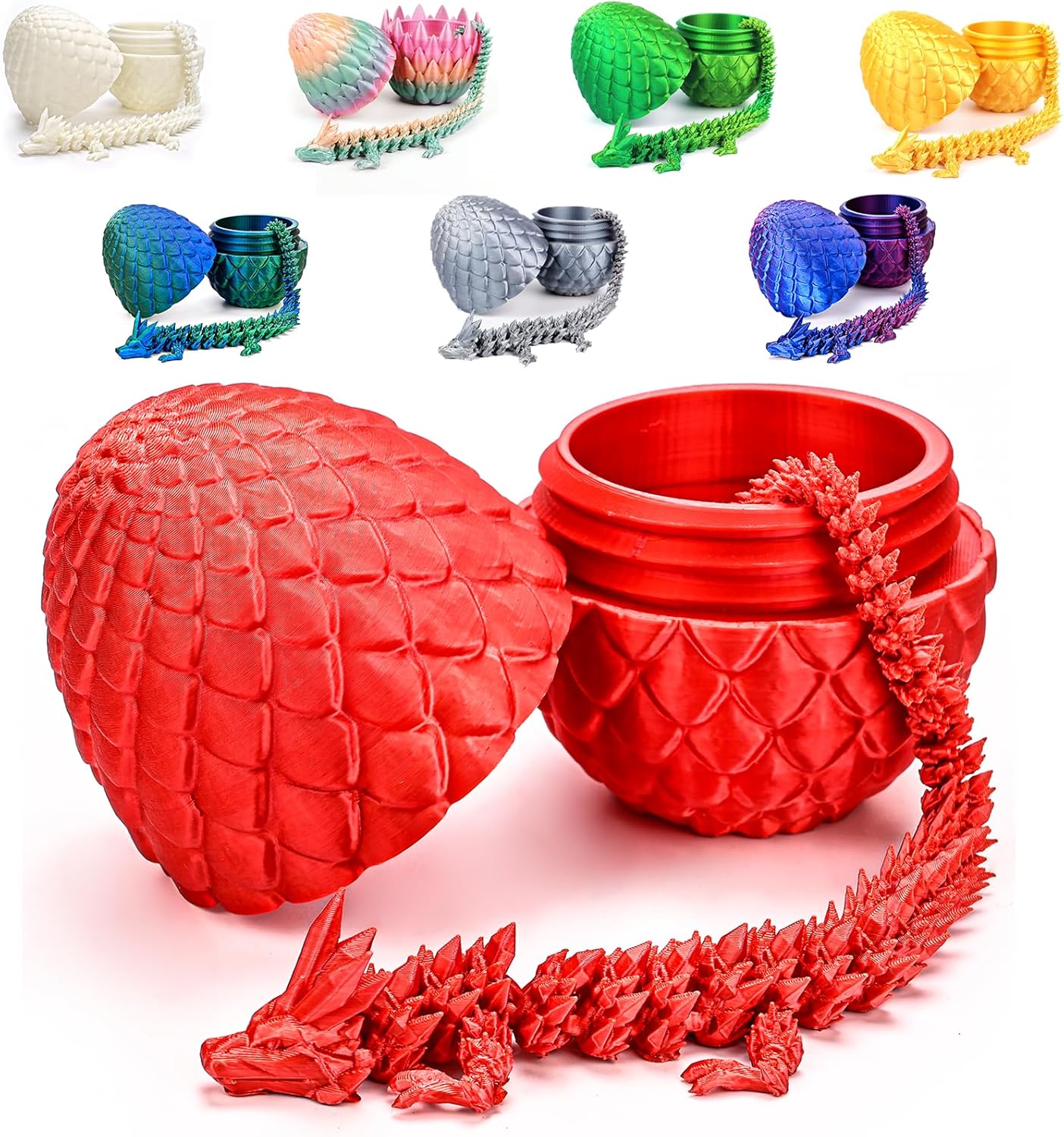12inch Dragon Egg, Year of The Dragon, 3D Printed Dragon, Executive Desk Toys, Articulated Dragon, Fidget Toys Gifts for Graduates Students Teachers Adults (Red)