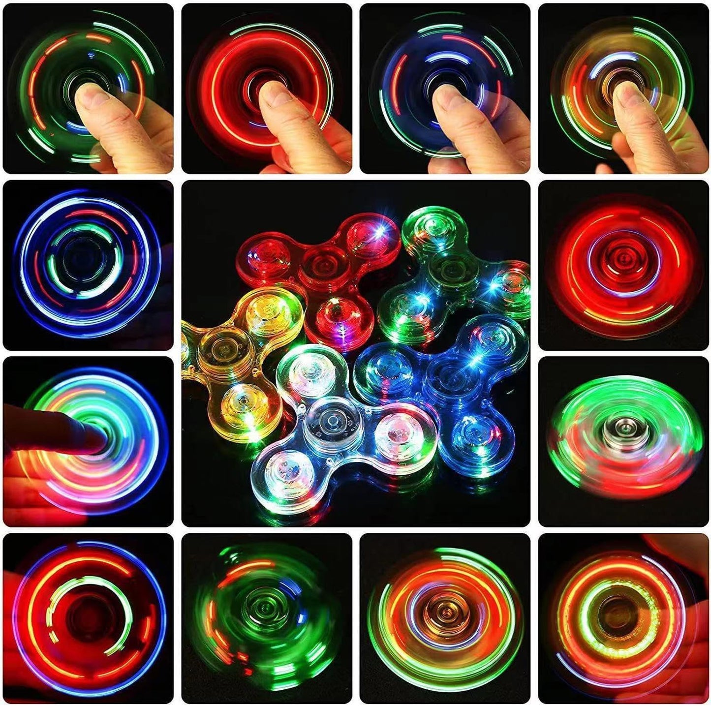 LED Light Fidget Spinners Fidget Toys for Kids and Adult ADHD Stress Reduction and Anxiety Relief Hand Spinners Thanksgiving Christmas Crystal Finger Toy Blue