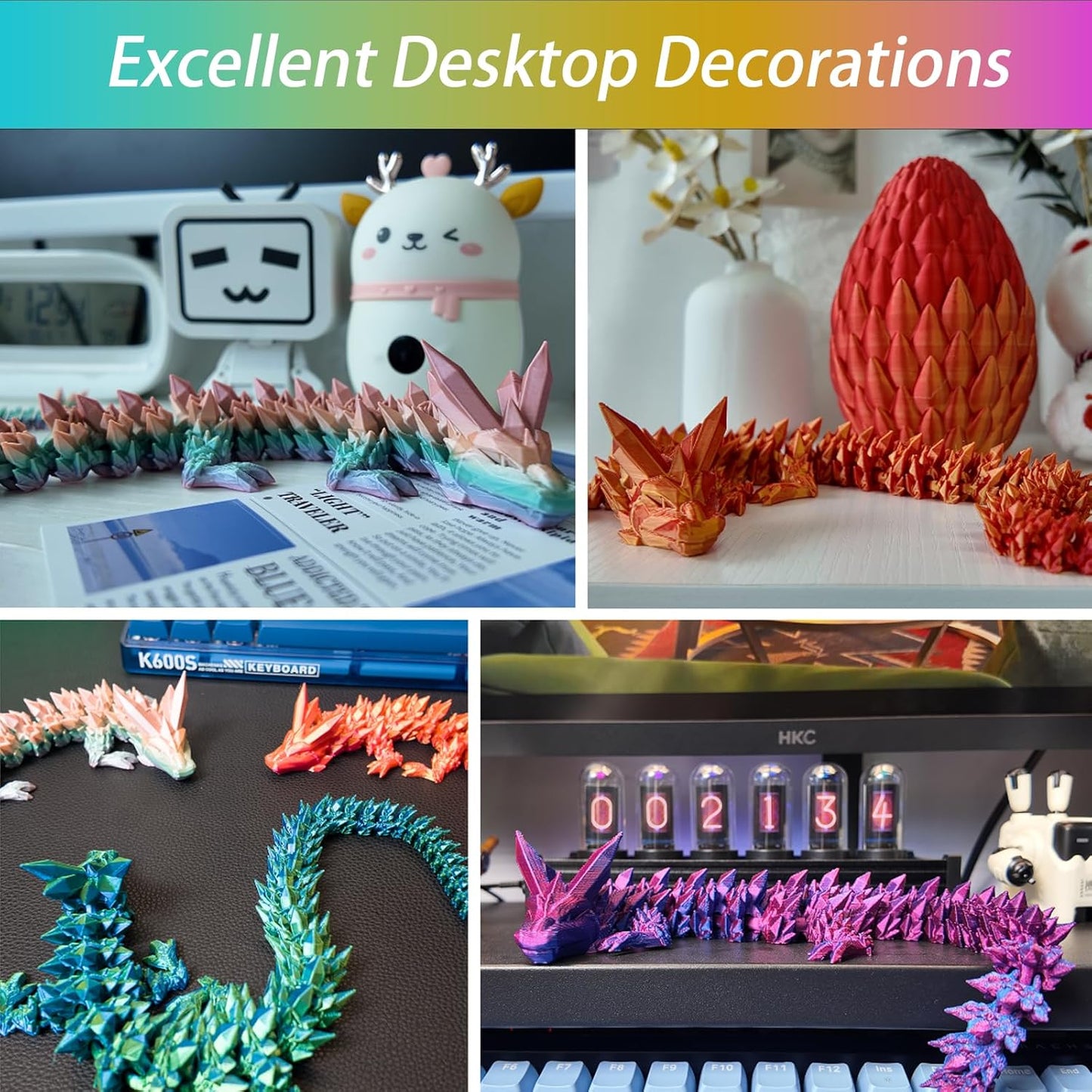 15 inches Dragon with Egg, Colorful Dragon Toy,Articulated Crystal Dragon,Fidget Toy Cool