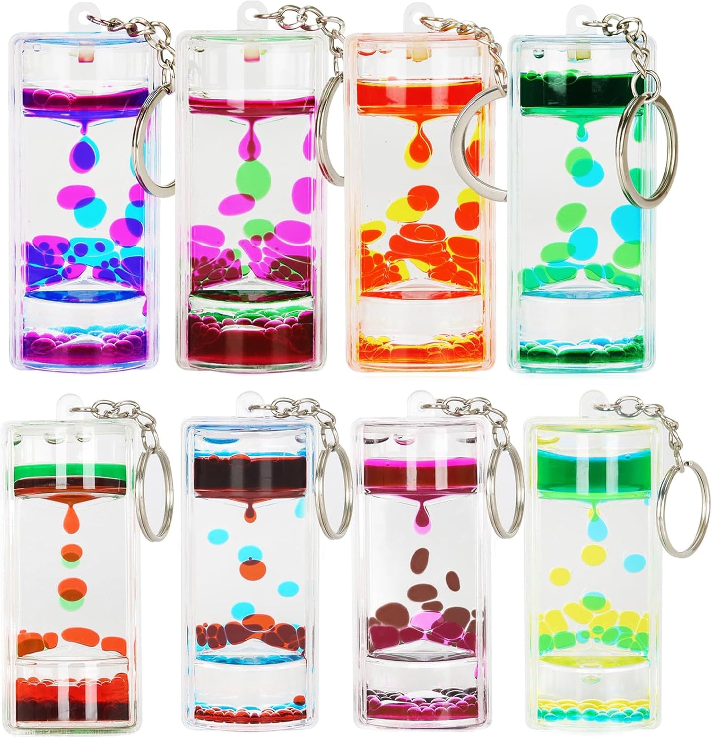 Liquid Motion Bubbler Key Chain Pack of 8 Great Desktop Colorful Hourglass Liquid Bubbler Small Calming Relaxing Toys (Rainbow series, Pack of 8)