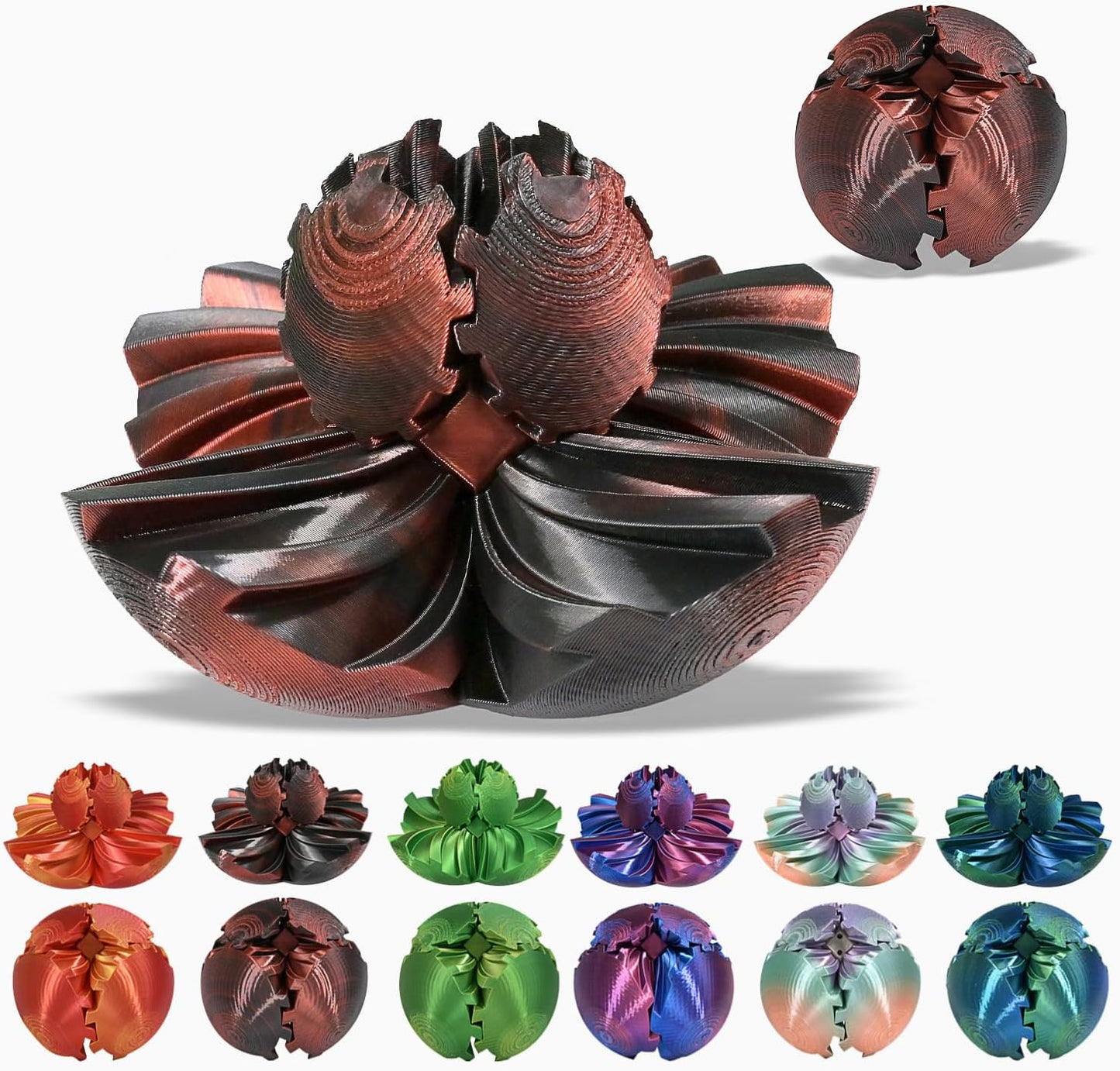 3D Printed Gear Ball, Gear Sphere Fidget Toy Stress Relif Toy for ADHD, Anxiety Relaxing Toy for Adults at work/study/travel, Twist Red Black