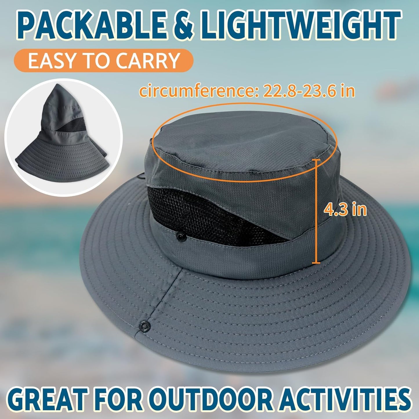 PFFY Sun Bucket Hats for Men Women 3” Wide Brim UPF 50+ Fishing & Beach Hat