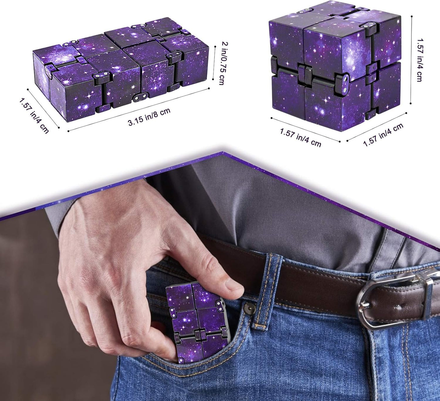 WUQID Infinitycube Fidget Toy Stress Relieving Fidgeting Game for Kids and Adults,Cute Pocket-sized Unique Gadget for Anxiety Relief and Kill Time (2, Blue & Purple Galaxy)