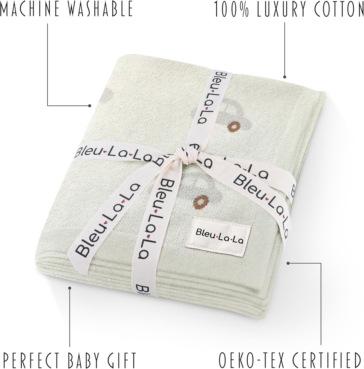 Knit Baby Blanket for Girls and Boys 100% Cotton Buttery Soft Cozy Receiving Swaddle Crib Stroller Blanket for Shower Gift Registry for Newborns, Infants, Toddlers (Cars - Cream)