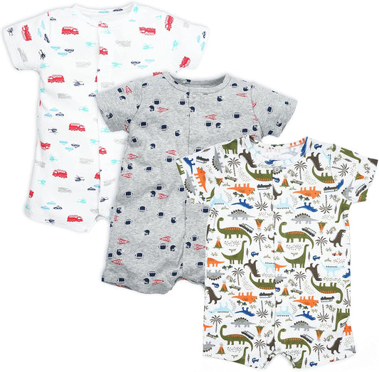3-Pack 100% Cotton Baby Boy Rompers,0-24Months Short Sleeve Toddler Romper,Breathable Spring/Summer Clothes