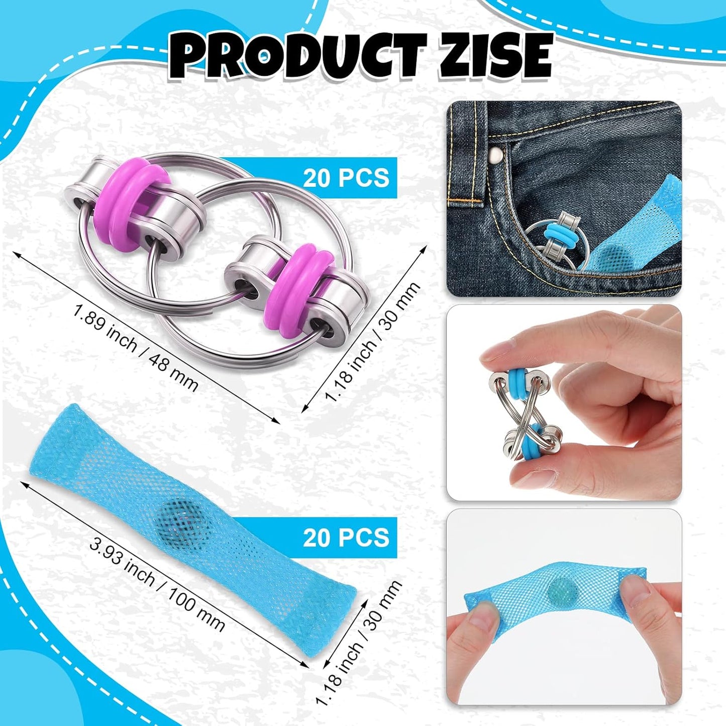 80 Pcs Fidget Toys Bike Chain Fidget Toy Flippy Fidget Toy Soothing Fidgets Stress Anxiety Relief for Teens Adults ADHD Autism Finger Toys, 5 Colors (40 Pcs)