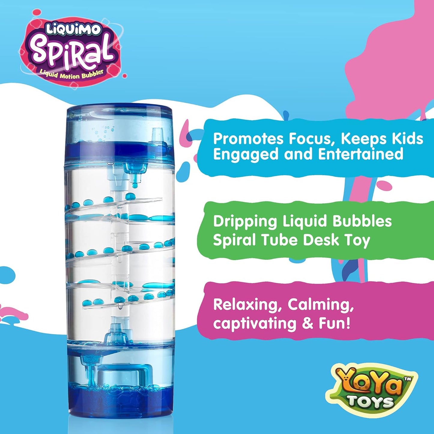 YoYa Toys Liquimo Spiral Liquid Motion Bubbler Timer for Kids - Bubble Drop Hourglass - Fidget Toys for Autistic Children Activity - Office Desk Top Accessories, Holiday Stocking Stuffers