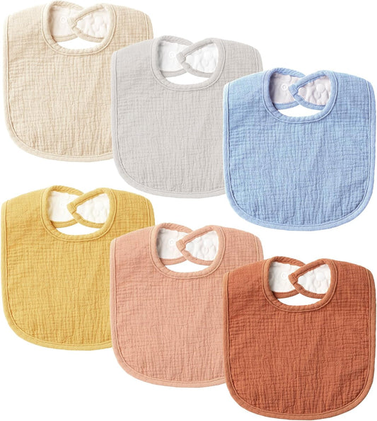 6-Pack Muslin Baby Bibs for Unisex Boys Girls, Cotton Baby Drool Bibs, Drooling and Teething Bibs for Infant