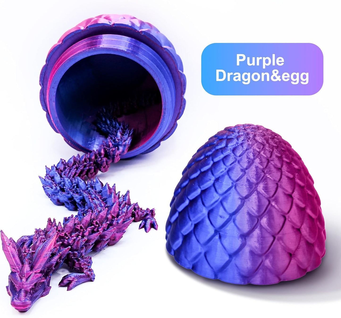 3D Printed Dragon Eggs with Drgon Inside,Articulated Crystal Dragon Toys for Kids Home Decor, Executive Dragon Fidget Desk Toys (Lser Purple)