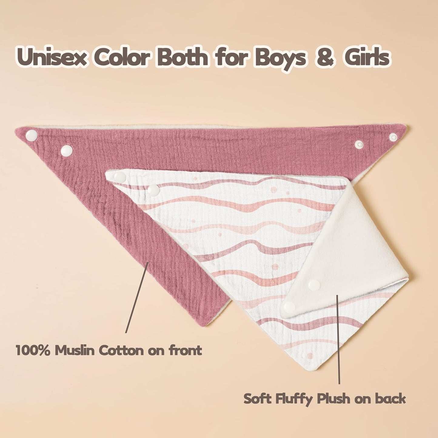 Susurration Muslin Baby Bibs 10Pack Bandana Drool Bibs Soft Adjustable Newborn for Unisex Girls & Boys (Pink Stars)