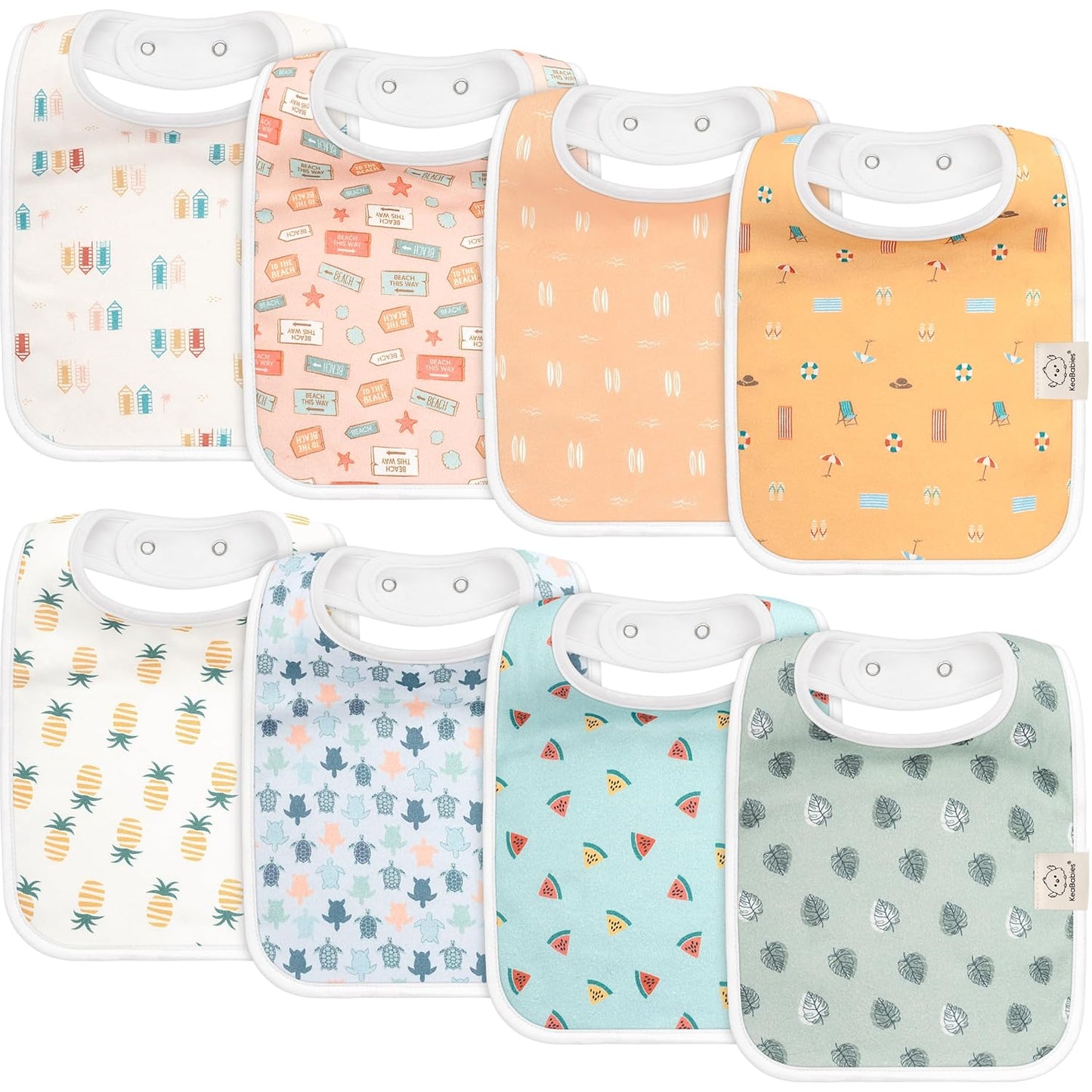 KeaBabies 8-Pack Organic Baby Bibs for Boys, Girls - Super Absorbent Cotton Drool Bibs for Baby Girl & Boy, Teething Toddler, Drooling Newborn, Ultra Soft & Machine Washable (Beach Day)