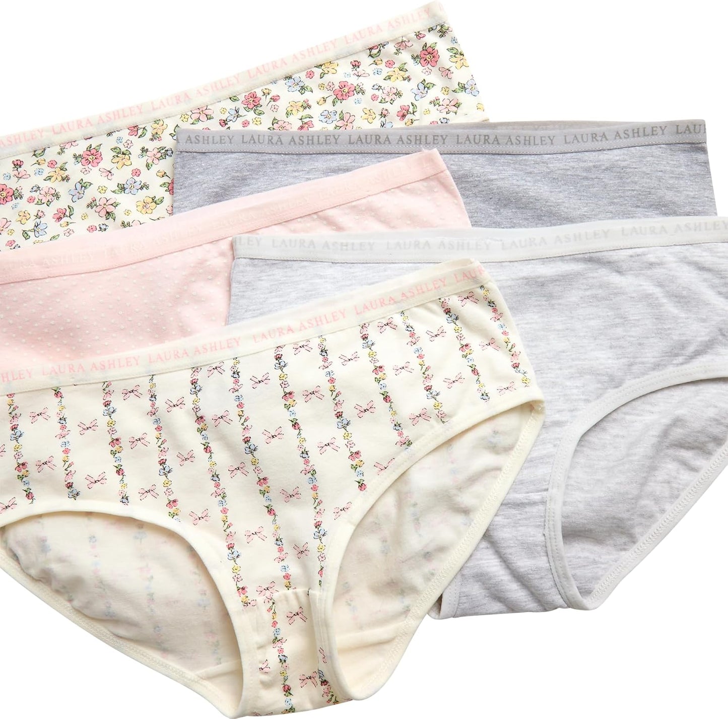 Laura Ashley Girls Underwear - 5 Pack Soft Stretch Breathable Panties for Girls - Lightweight Cotton Panties (Size: 4-12)