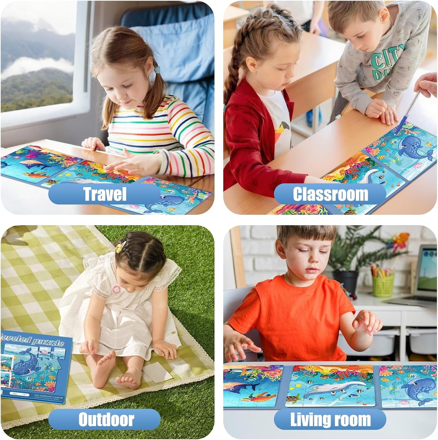 Magnetic Puzzles for Toddlers 3-5 , 75-Pieces Travel Toys , Sea Puzzles Ages 4-6, Educational Learning Magnets, Road Car Trip & Airplane Activities Toys for 3 4 5 6 7 Girls Boys Gift