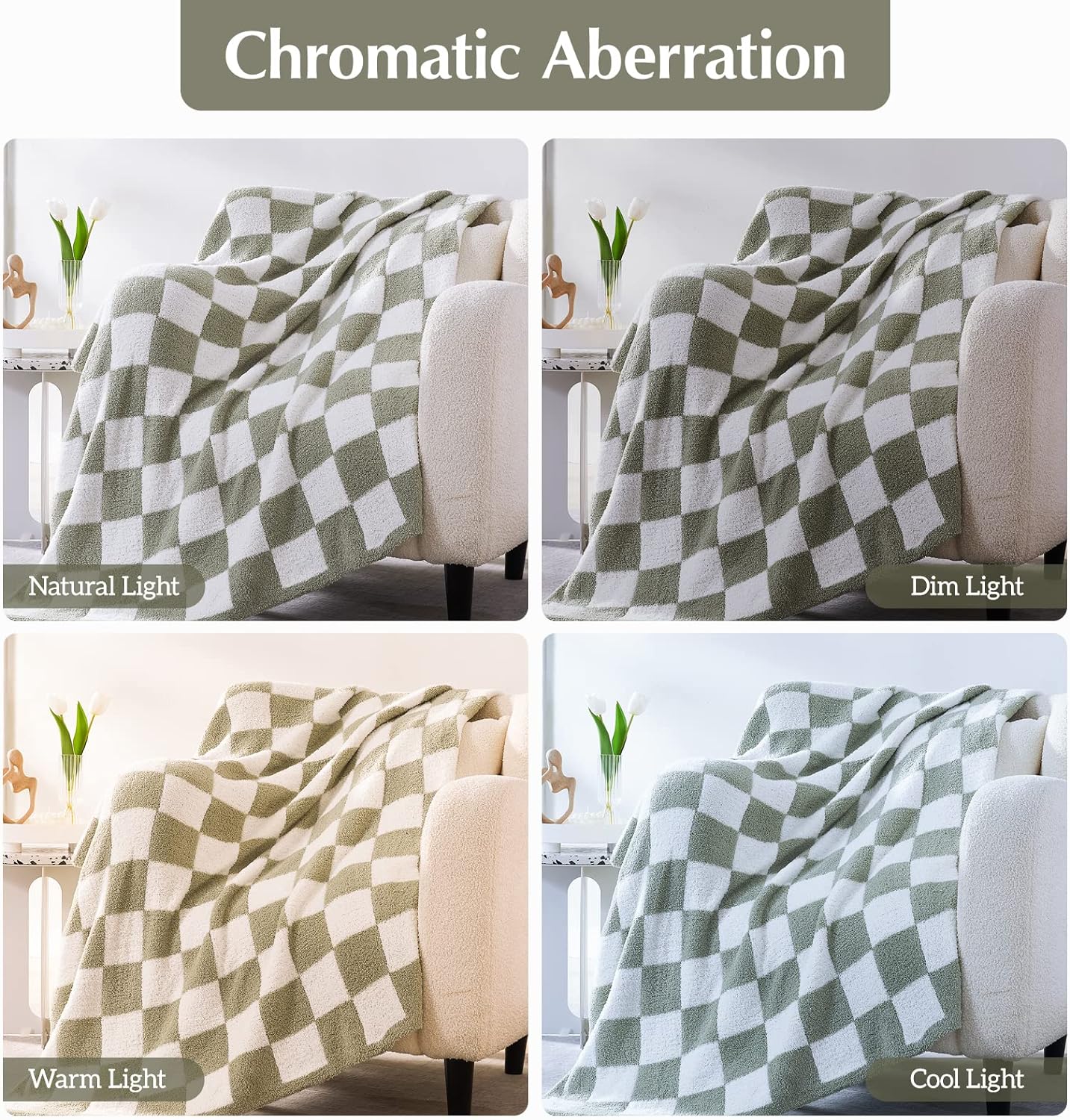WRENSONGE Checkered Throw Blanket, Sage Green Soft Cozy Fluffy Warm Hand Made Throw Blankets for Couch, Sofa, Chair, Bed, Camping, Picnic, Travel Lightweight Bed Blanket - 90"*108"