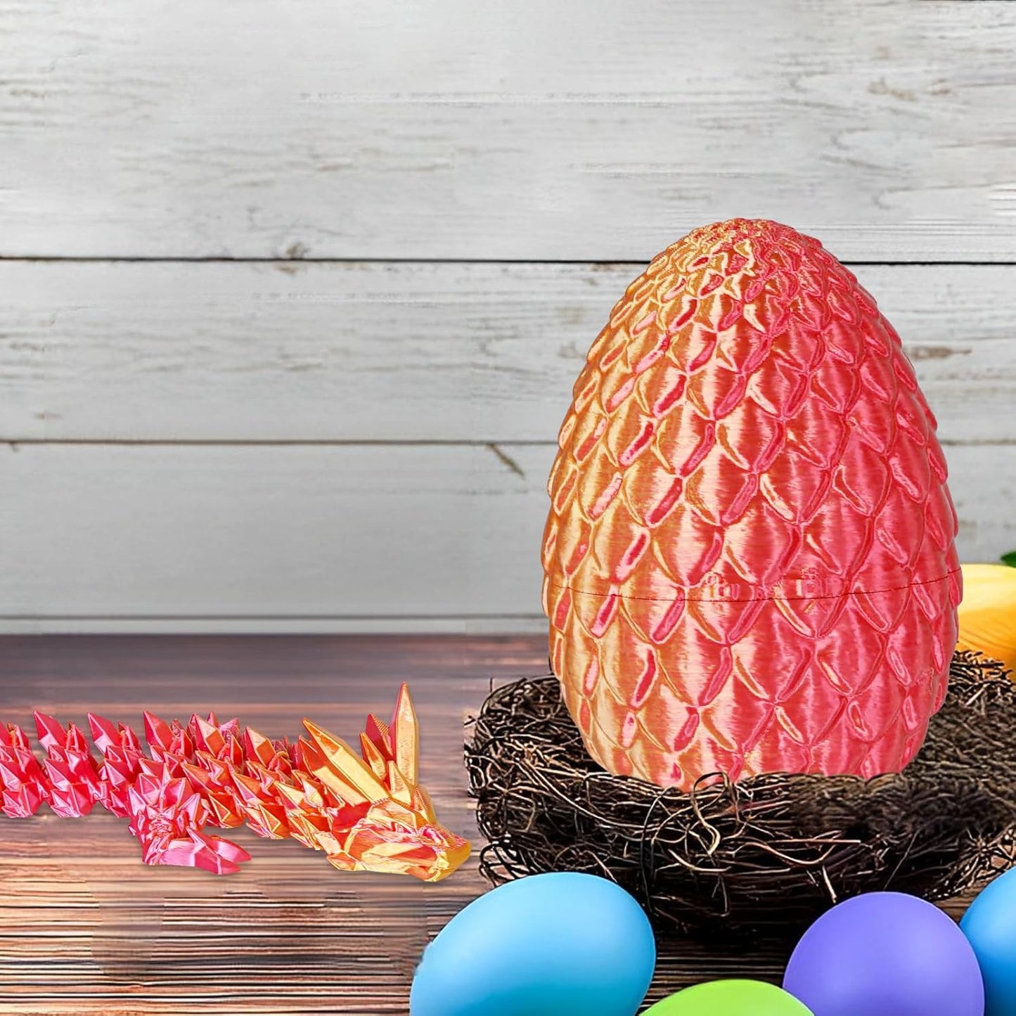 Large Dragon Eggs with Dragon Inside, 3D Printed Surprise Funny Gifts for Kids, Articulated Dragon Fidget Toys for Adults, Executive Desk Toys Office Room Décor (Orange Red)