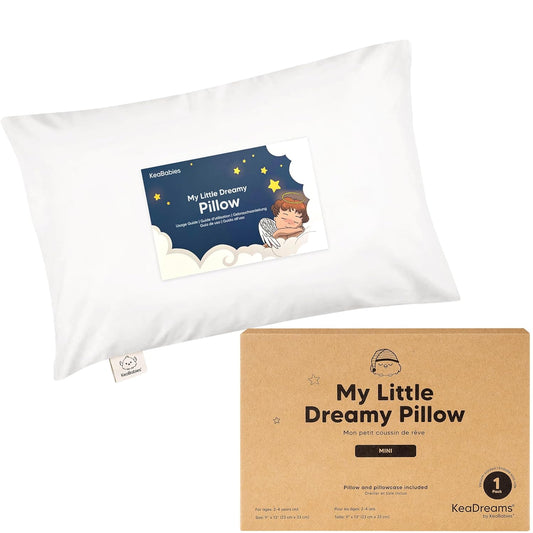 Mini Toddler Pillow with Pillowcase - 9x13 My Little Dreamy Travel Kids Pillow for Sleeping, Toddler Bed, Small, Tiny, Organic Cotton Pillowcase, Soft & Breathable, Kids 2-4 Years Old(Soft White)