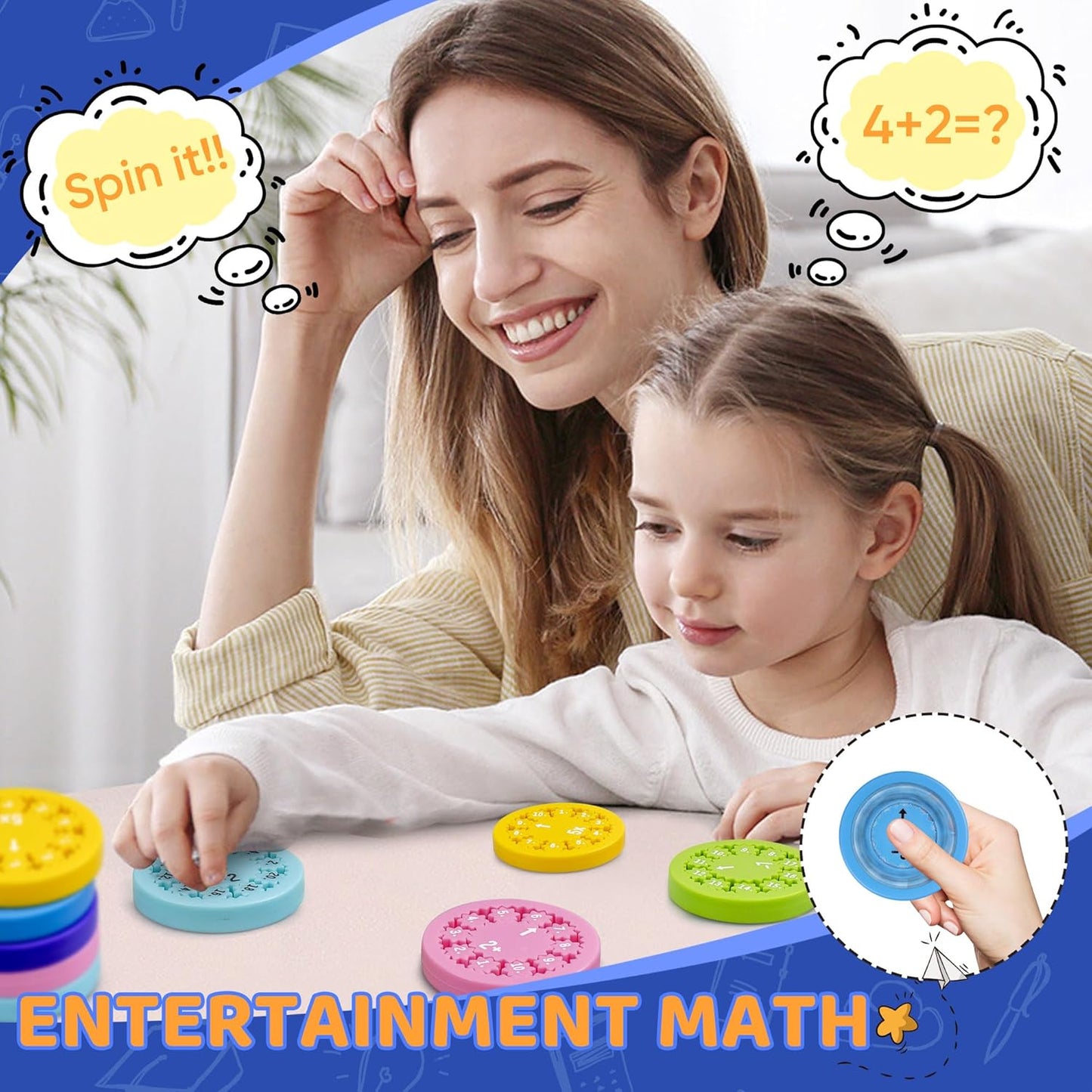 Math Fidget Spinners,Math Fact Fidget Spinners,Math Fidget Toy Multiplication,Relieves Stress,Math Games for Kids,Suitable as a Gift for Children(18pcs)