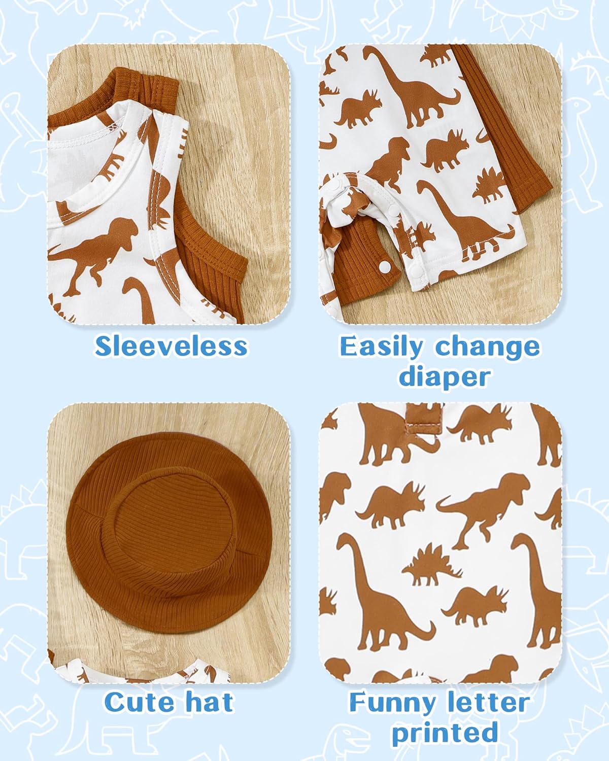 NZRVAWS Newborn Baby Boy Clothes Infant 0 3 6 9 12 Months Romper Sleeveless Jumpsuit Bodysuit Hat