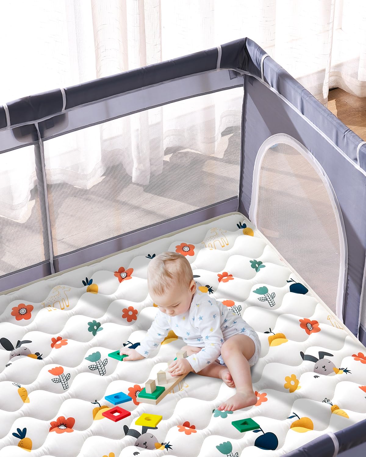 Odorless Premium Foam Baby Play Mat 59" x 59", Soft Microfiber Fabric Crawling Mat for Floor- Comfortable and Hypoallergenic, Non-Slip Cushioned Floor Playpen mat for Infants,Babies,Toddlers