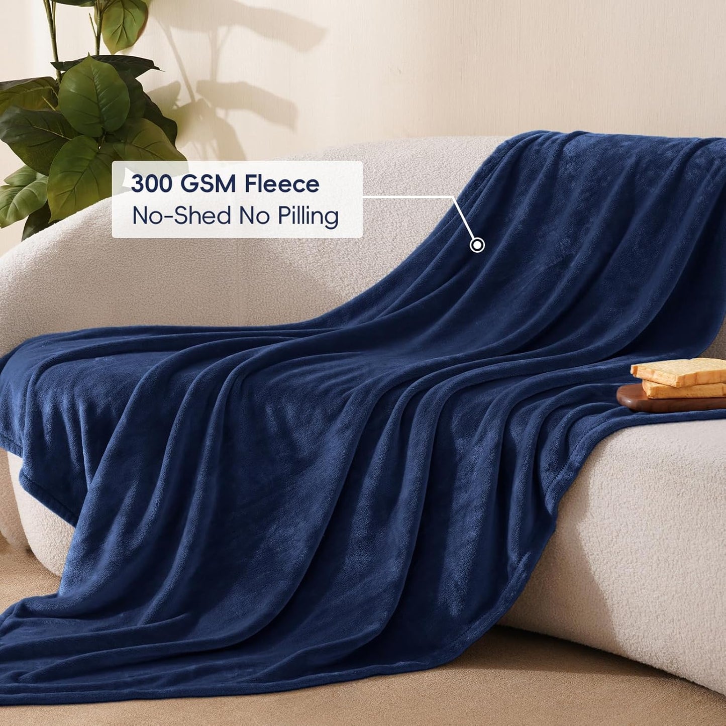 PHF Ultra Soft Fleece Throw Blanket, No Shed No Pilling Luxury Plush Cozy 300GSM Lightweight Blanket for Bed, Couch, Chair, Sofa Suitable for All Season, 50" x 60", Navy Blue