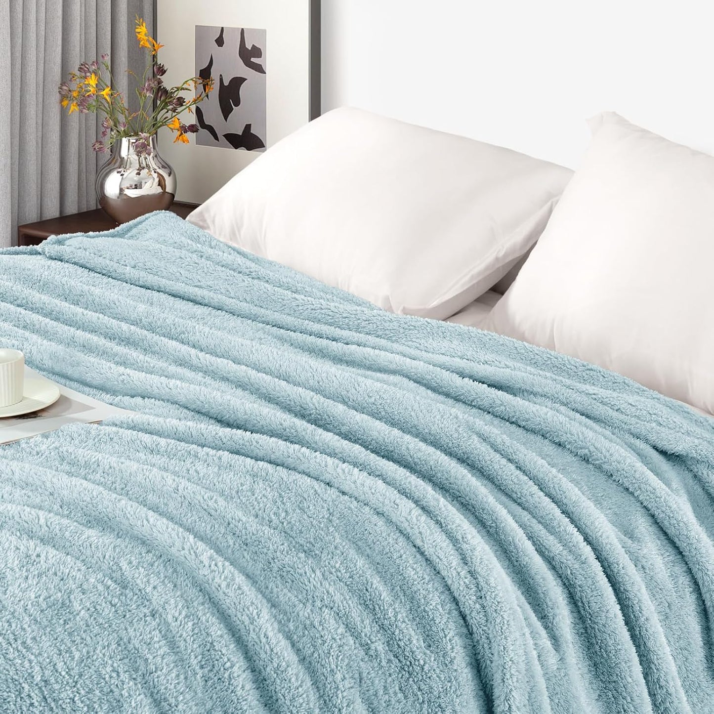 Exclusivo Mezcla Fleece Blanket for Couch, Soft and Cozy Queen Blankets for Women Men Girls Kids, Suitable for All Seasons, Slate Blue, 90x90 Inches