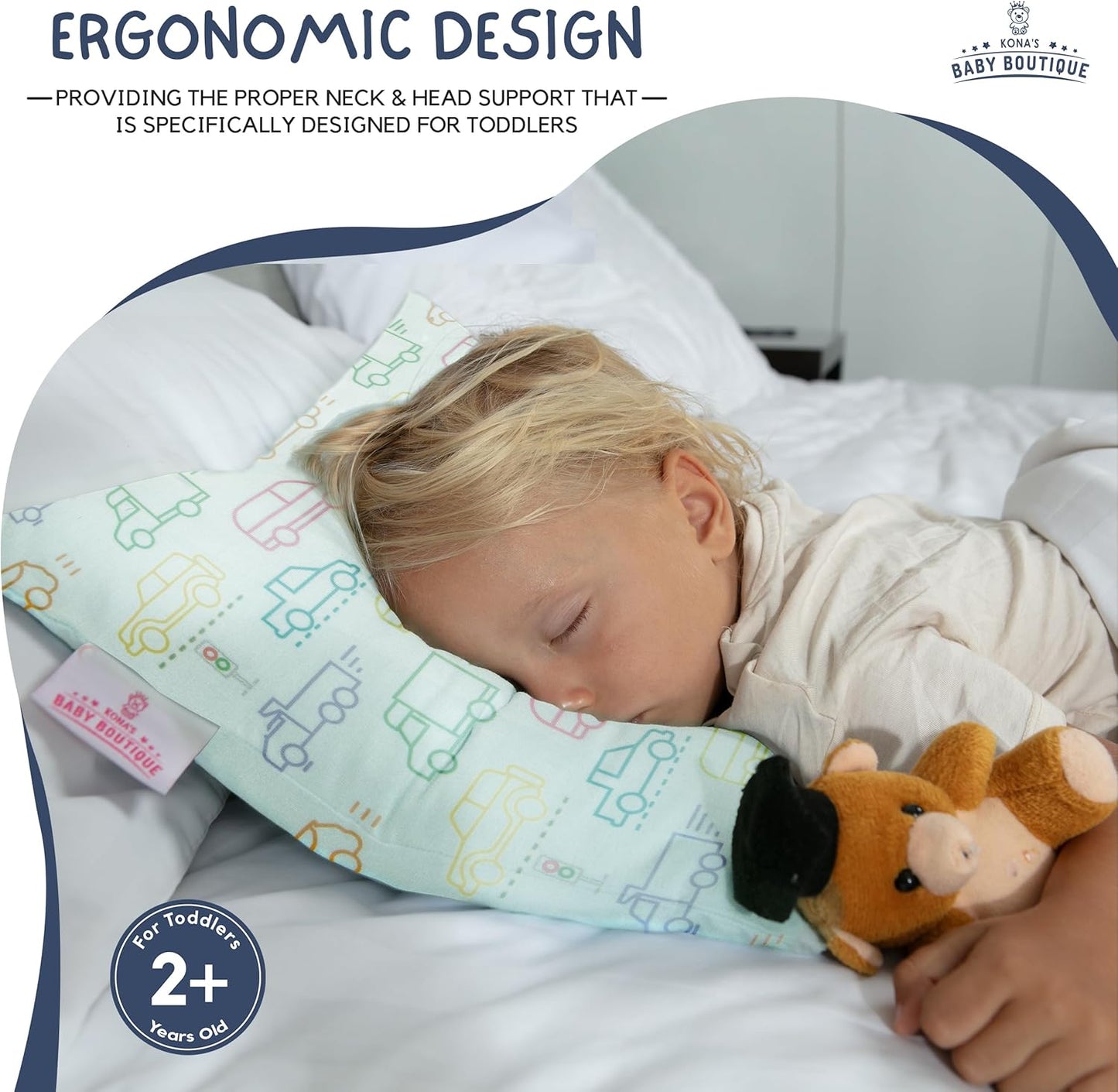 Kona's Perfect Toddler Pillow - Softest Pillowcase, 13 x 18 inch, Ages 2-3