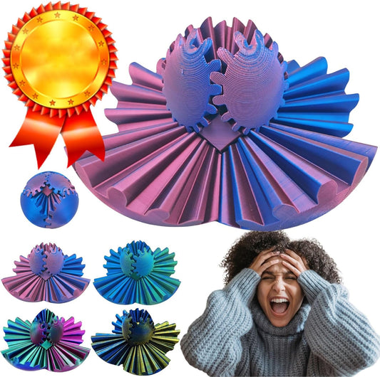 Gear Ball for ADHD 3D Printed Gear Ball Steampunk Whirling Wonder Fidget Toy Gearsphere Gear Ball for Stress and Anxiety Relaxing Fidget Ball Ideal for Sensory Needs and Autism (Laser Red Blue)