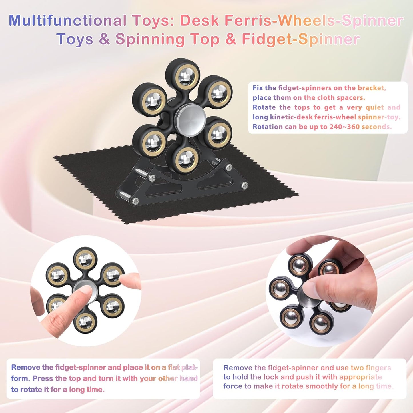 Desk Toys for Fidget Ferris-Wheel Spinner: 4mins Metal Cool-Gadgets Kinetic-EDC-Toy, Cool-Stuff for Kid Children Teen Adult, ADHD Tools Stress Relief Gift for Office Home School Men Woman Christmas