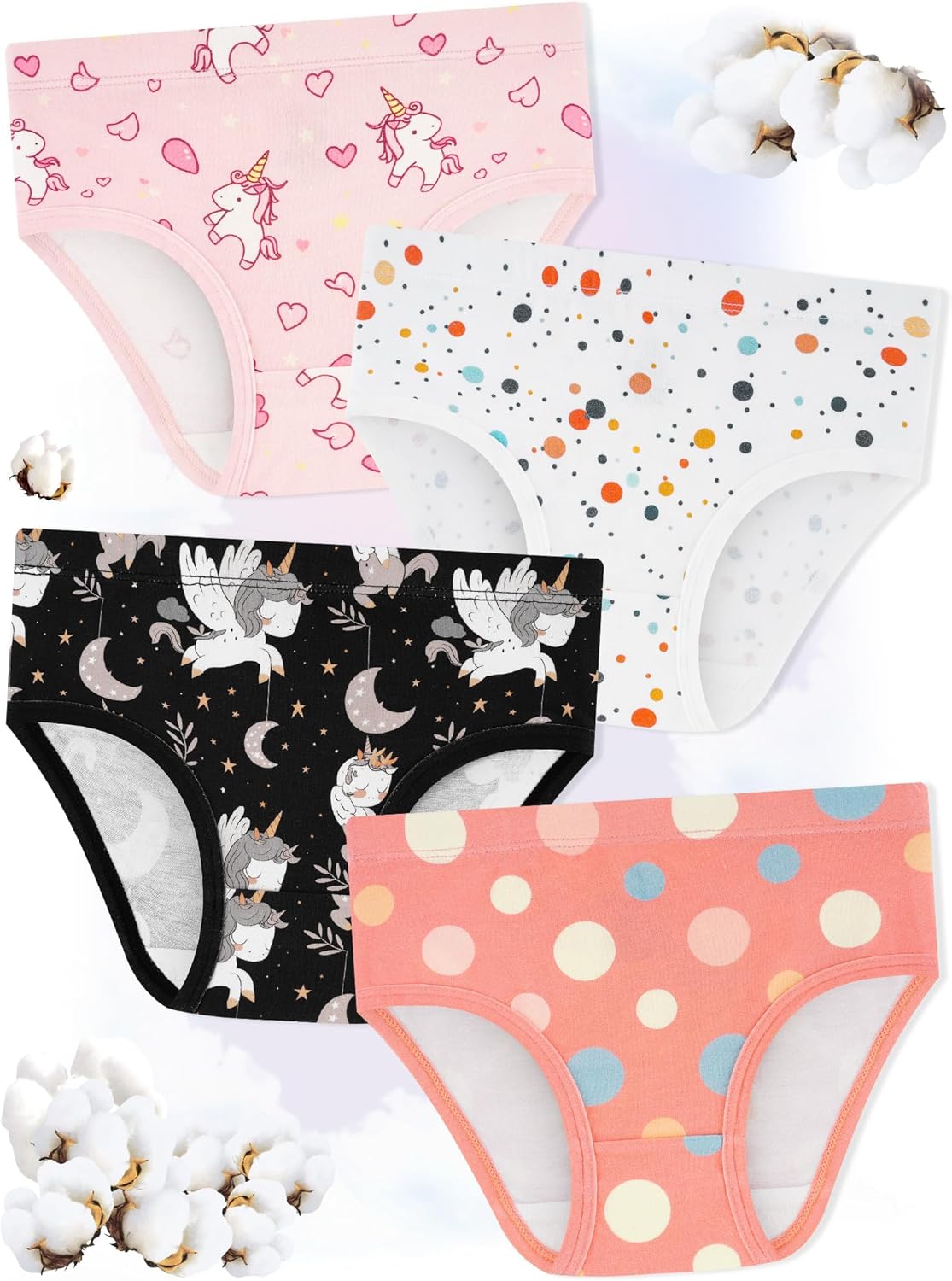 Girls' Underwear,Soft Cotton Tagless Panties for Toddlers' & Little Kids Comfort,Breathable Briefs,8-Pack