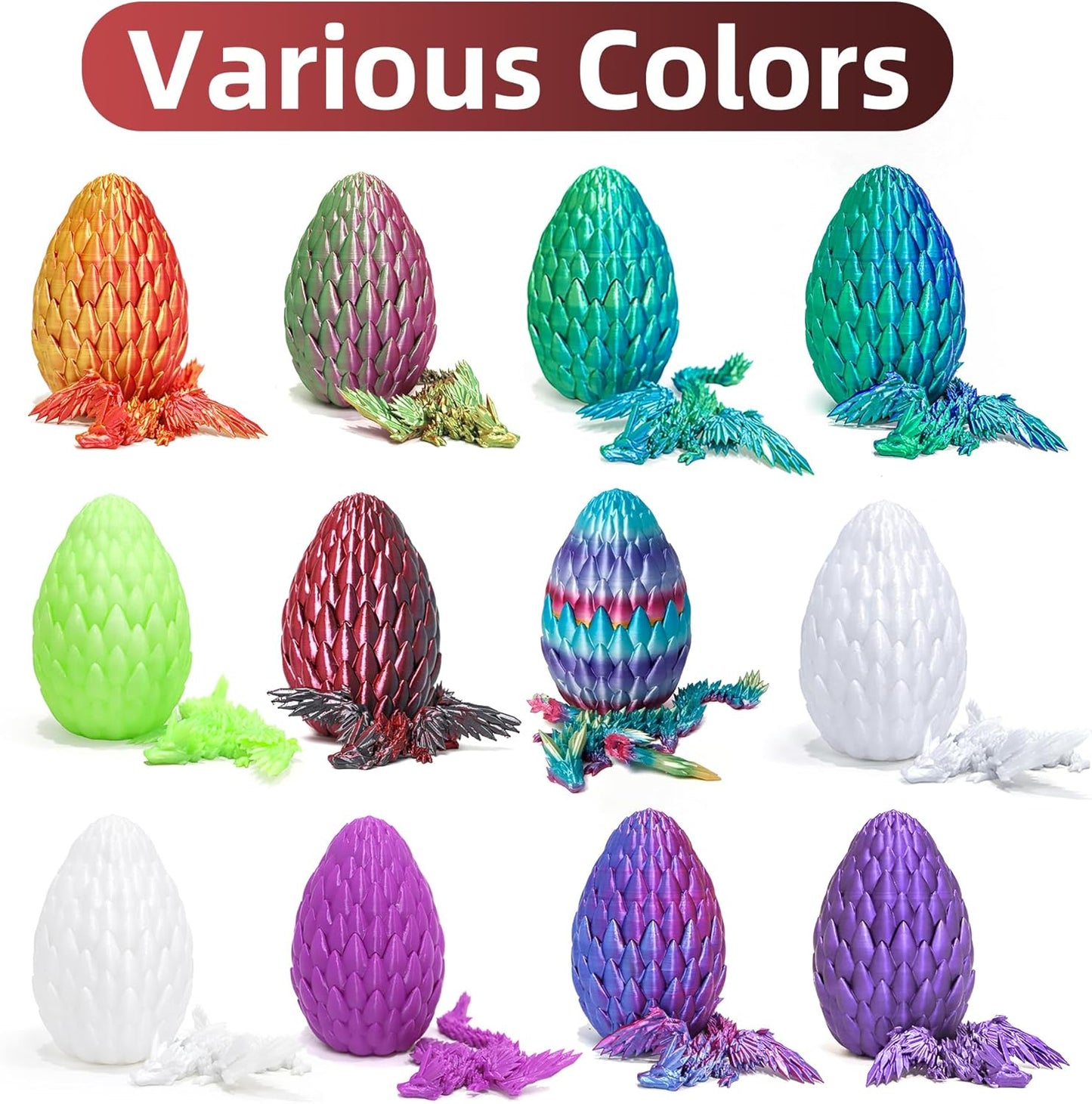 3D Printed Flying Dragon in Egg - Black Mix Red - Surprise Egg with Flexible Winged Dragon Inside, Mystery Beautiful Fidget Toy, Birthday Gift, Desk Figure Decor