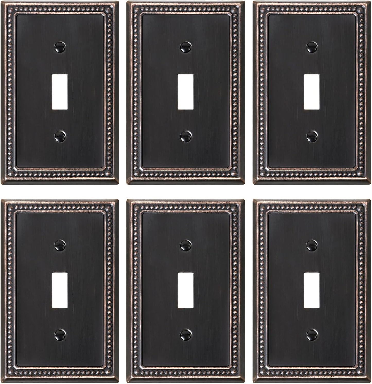 6-Pack Single Toggle Light Switch Cover Plate, Pearls Decorative Switch Plate Covers, Aged Bronze 1 Gang Metal Wall Plate, Corrosion Resistant