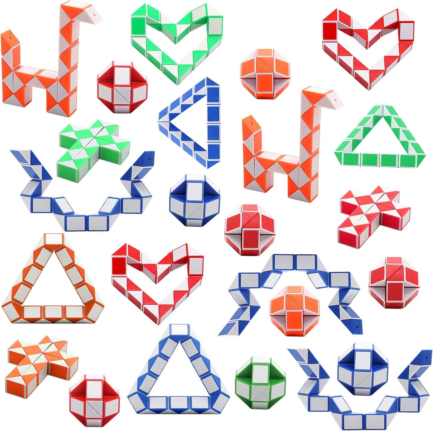 24 Pack 24 Blocks Magic Speed Cubes, Mini Snake Cube, Mini Plastic Puzzle Cube Toy for Kids Party Bag Fillers, Party Supplies, Random Color
