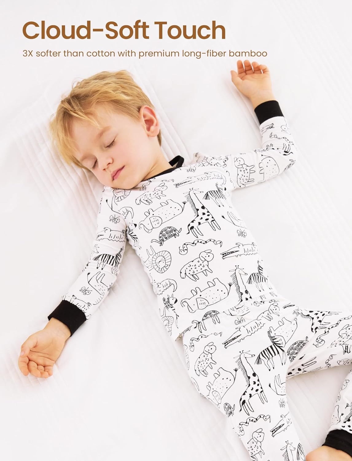 PATPAT Bamboo Viscose Pajama Set for Toddlers with Improved Tensile Strength, Snug Fit Pjs Sleeper for Baby Boys Girls Kids