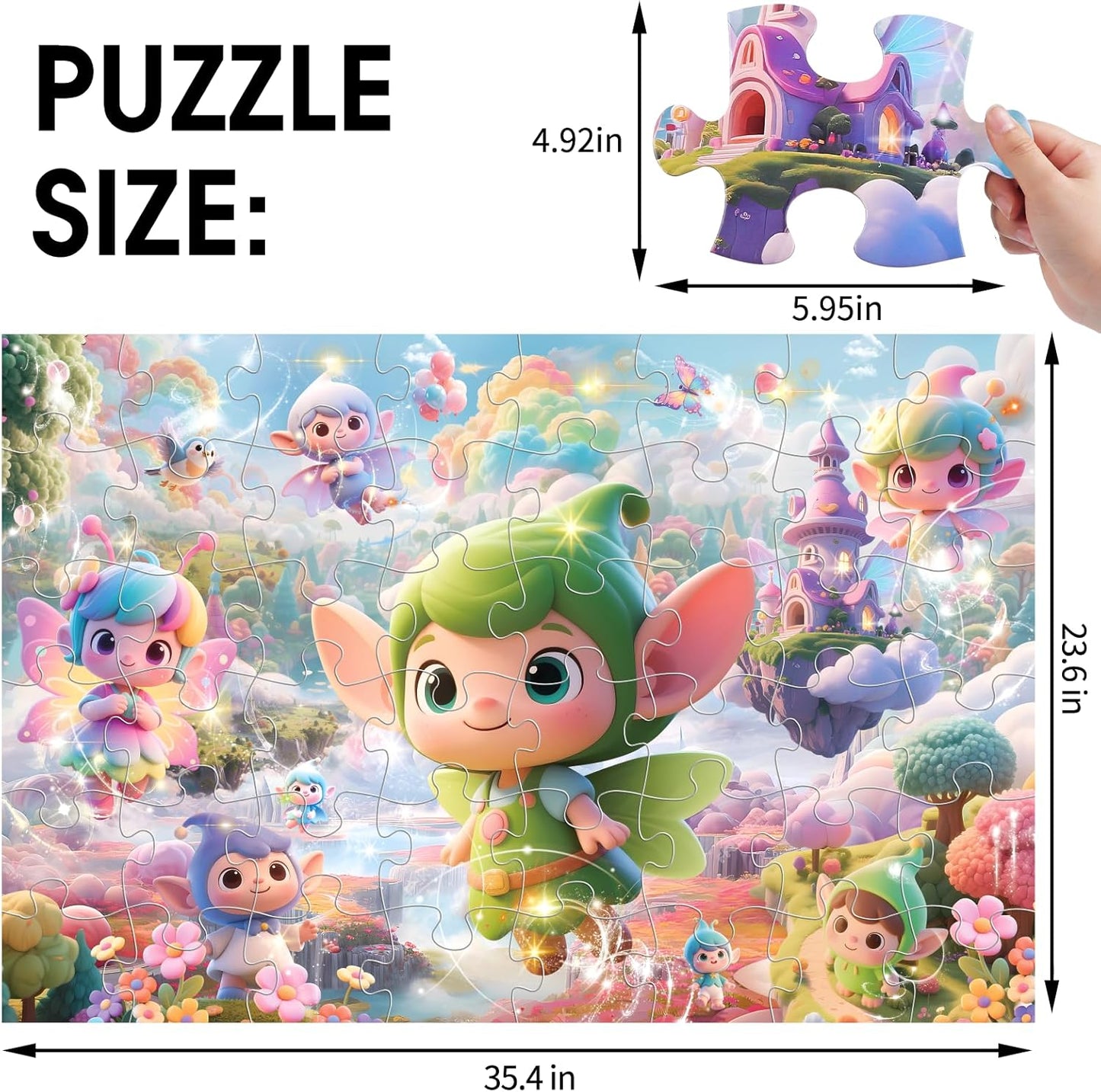 Jumbo Floor Puzzle for Kids,48 Piece Fairy Large Jigsaw Puzzles for Toddler Ages 3-5,Preschool Educational Toy Gift for Boys & Girls Ages 4-8
