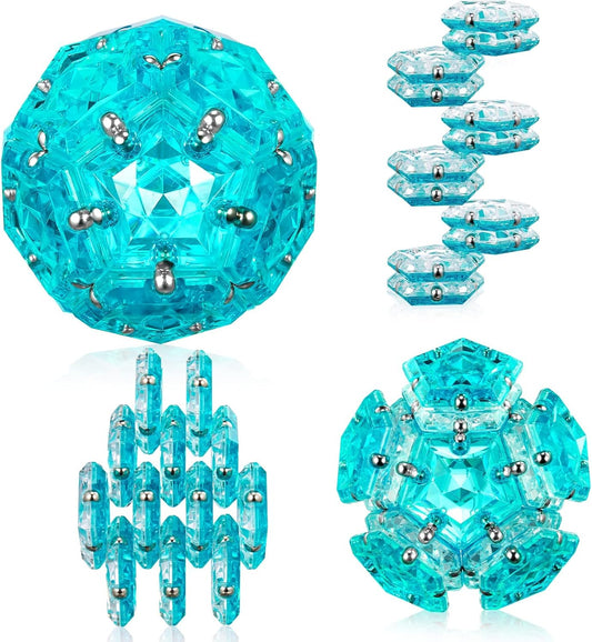 Magnetic Fidget Sphere - Pentagons Magnets Balls - 12 Piece Set - Crystal Bright Blue - Magnet Fidgets Toy - Creativity Beyond Imagination, Inspirational, Recreational, Desk Toys for Adults