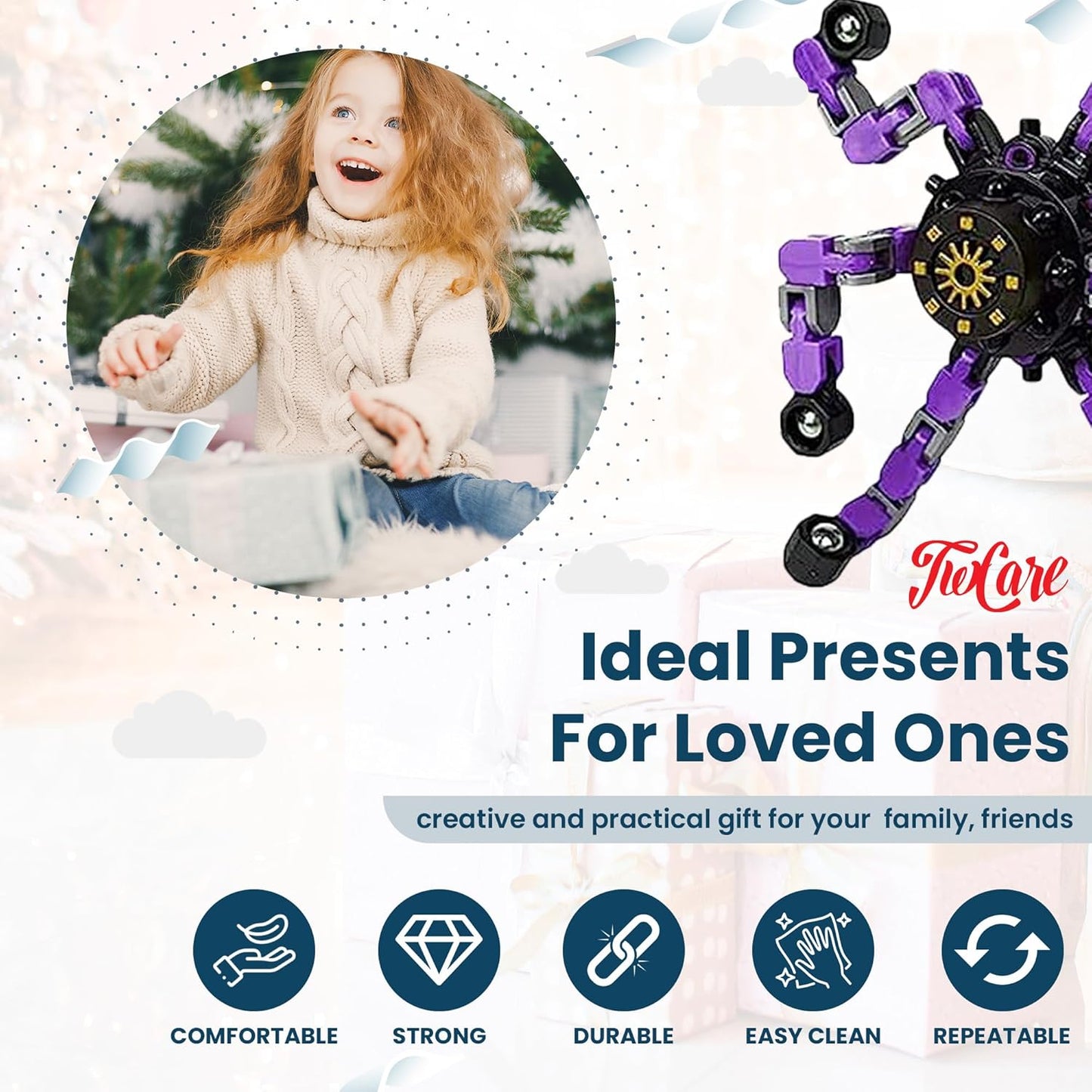 12 Pack Finger Robot Transformable Spinners for Kids Adults,Creative Deformable Fidget Fingertip Gyro Mechanical Top DIY Spiral Chain ADD ADHD Autism Metal Toy Changeable Octopus Stress Relief Gifts