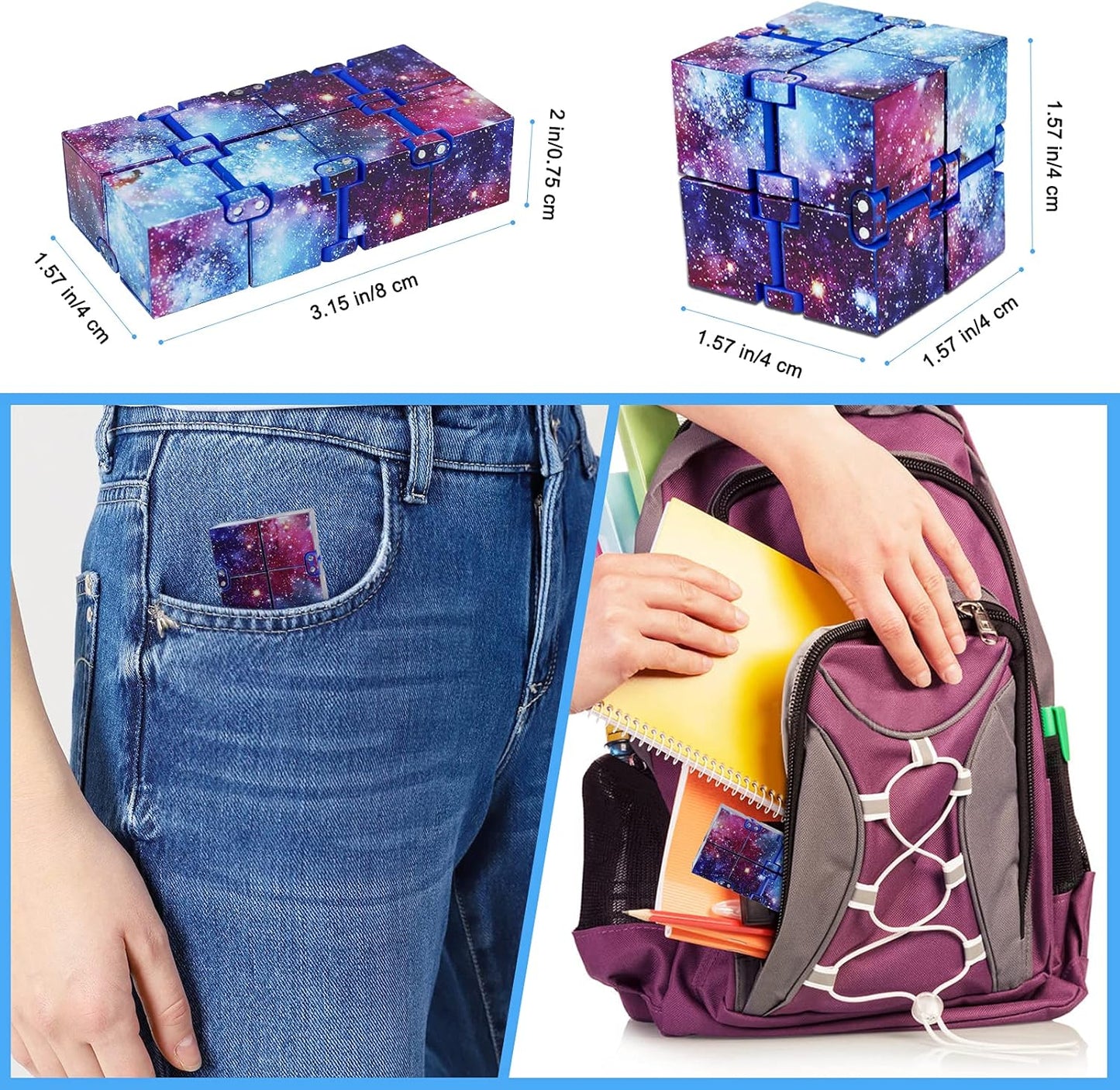 Infinitycube Fidget Toy Stress Relieving Fidgeting Game for Kids and Adults,Cute Pocket-sized Unique Gadget for Anxiety Relief and Kill Time (Starry Sky)