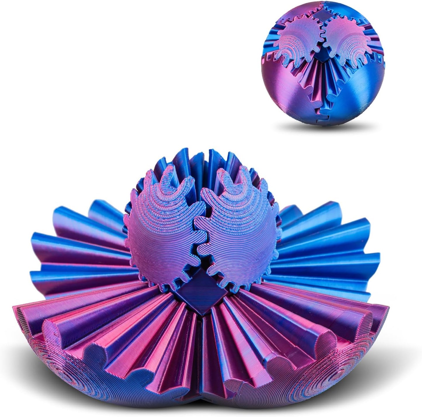 Gear Ball 3D Printed Gear Ball Spin Ball Fidget Toy Spin Ball Cube Fidget Toys Gearsphere Gear Ball Fidget Toy Stress Relief Desk Toy Relax Anxiety Toy for Children Adult (Purple Blue)