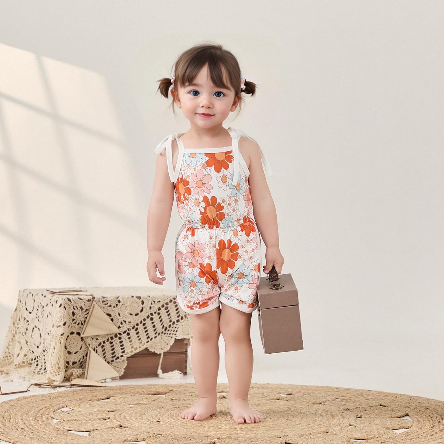 WZTYYDS Toddler Baby Girl Summer Clothes Floral Romper Tie-Up Strap Halter Jumpsuit Infant Summer Sling Playsuit 6M-3T